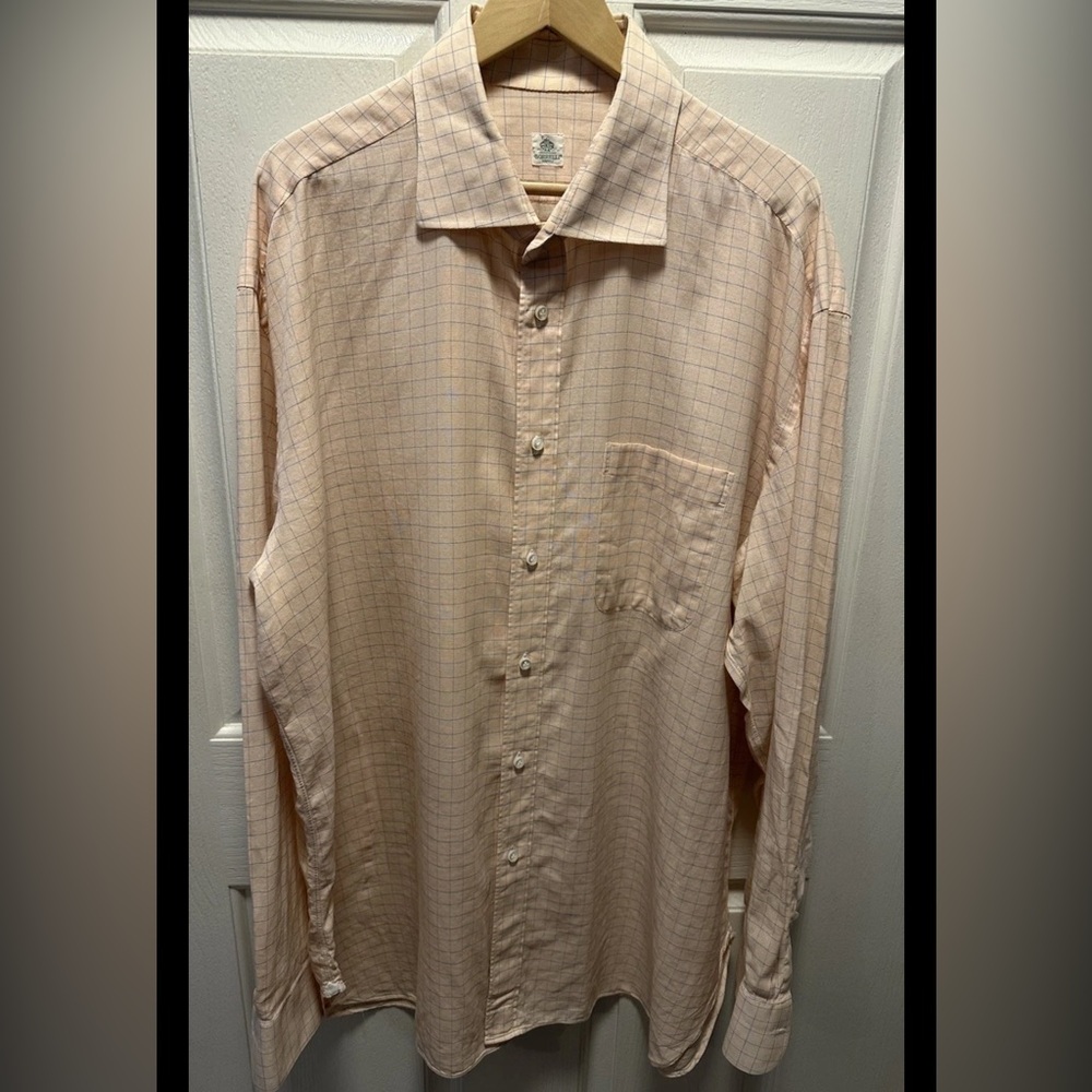 Luigi Borrelli Napoli Shirt Men’s Check Dress Shirt Italy Luxury Cotton Size XXL